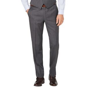 Michael Kors Mens Regular Fit Natural Stretch Check Wool Pants 37W x 34L Grey